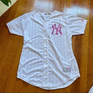 Yankees pink girls juniors majestic glitter jersey